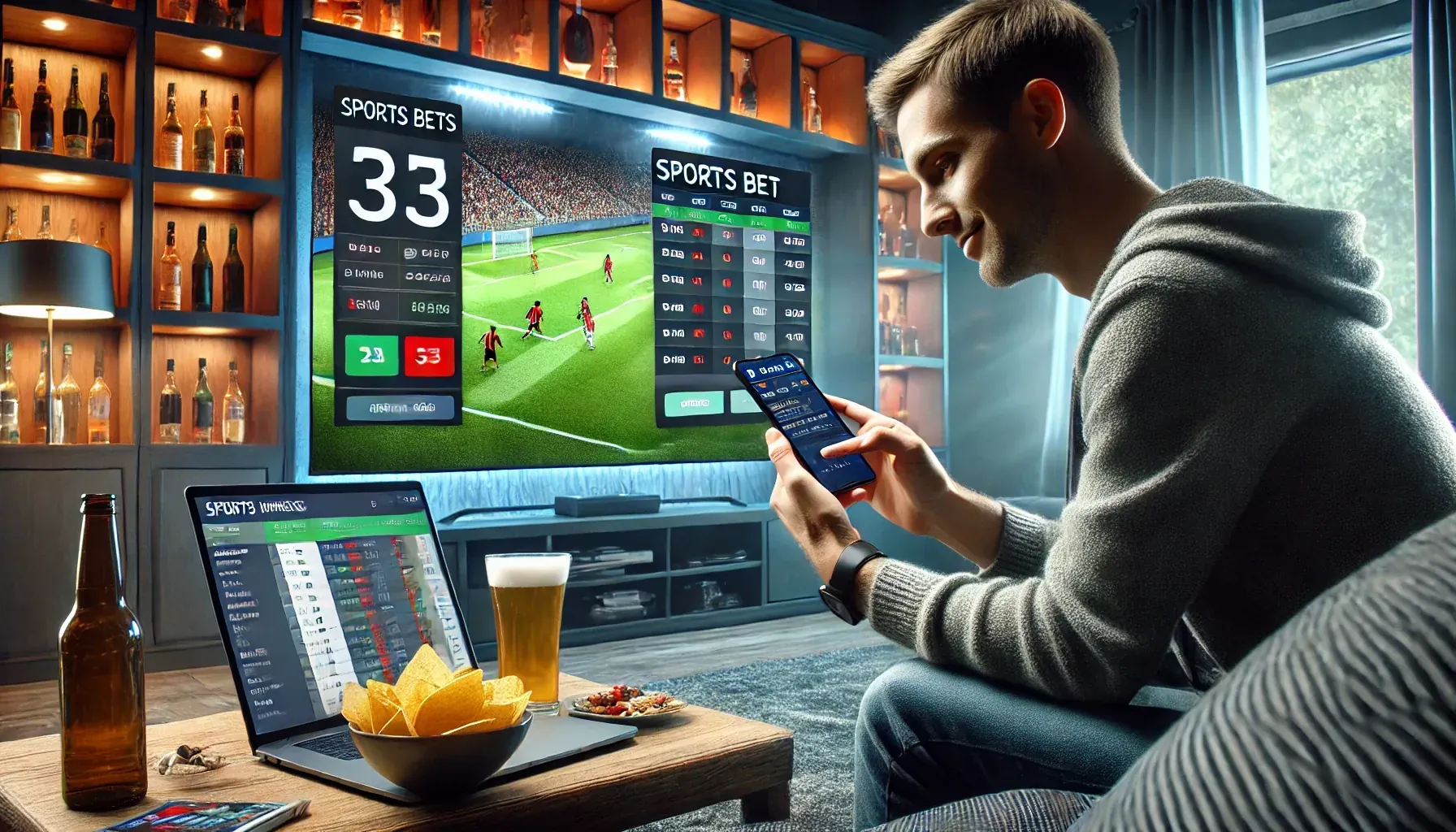 kiss711-sports-DALL·E-2025-01-09-18.04.53-A-dynamic-scene-of-a-person-placing-bet-using-mobile-app.-The-setting-is-modern-living-room-with-flat-screen-TV-displaying-live-footb